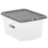 B&M Clear Storage Box With Lid 30L - Grey
