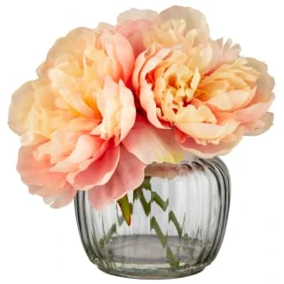 B&M Peony In Ribbed Glass Vase 3 B&M Peony In Ribbed Glass Vase