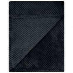 B&M Waffle Fleece Throw - Black -Cozy Living Home Store 383147 supersoft waffle fleece throw black 3
