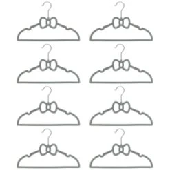 B&M Children's Non-Slip Hangers 8pk - Grey -Cozy Living Home Store 383693 8pk childrens hangers grey bow