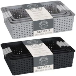 B&M Set Of Three Storage Baskets - Black -Cozy Living Home Store 384207 3pk storage boxes main