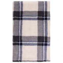 Simply Everyday Check Sherpa Throw - Navy -Cozy Living Home Store 388694 navy check sherpa throw 2