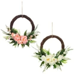 Bloom Wicker Floral Wreath - White -Cozy Living Home Store 392815 27cm half wicker floral wreath with jute hoop hanger group