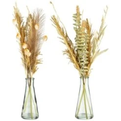 B&M Pampas & Leaf In Glass Vase -Cozy Living Home Store 394707 pampas and leaf in glass vase group