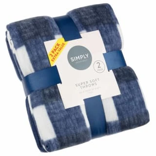 Simply Navy & Gingham Polar Fleece Throw 2pk 3 Simply Navy & Gingham Polar Fleece Throw 2pk